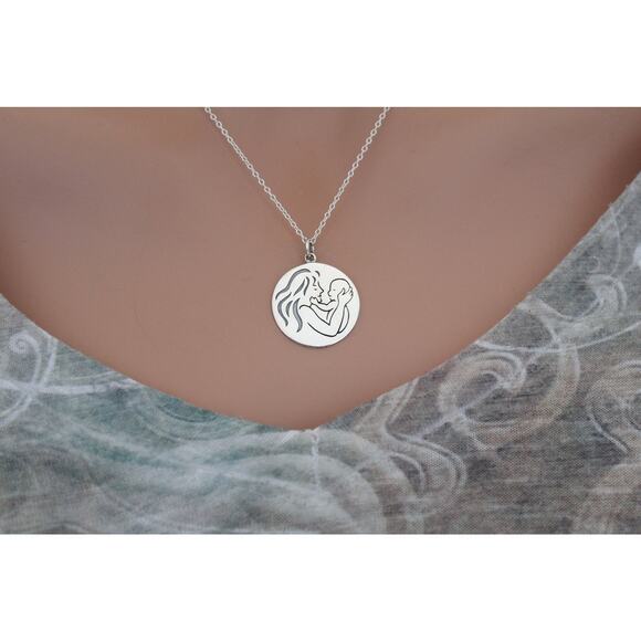Sterling Silver Mom and Baby Pendant Necklace - Picture 4 of 4